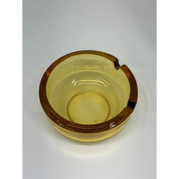 VTG MCM Amber Glass Round Ashtray 3.5" 2-Slot Heavy Rounded Cigarette Dish Retro - Picture 2 of 7